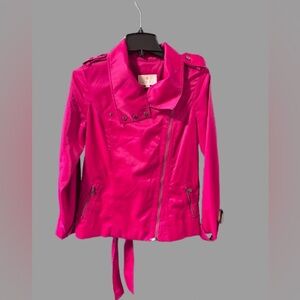 Etcetera Hot Pink Moto Jacket| Zip Front Belted Statement Blazer